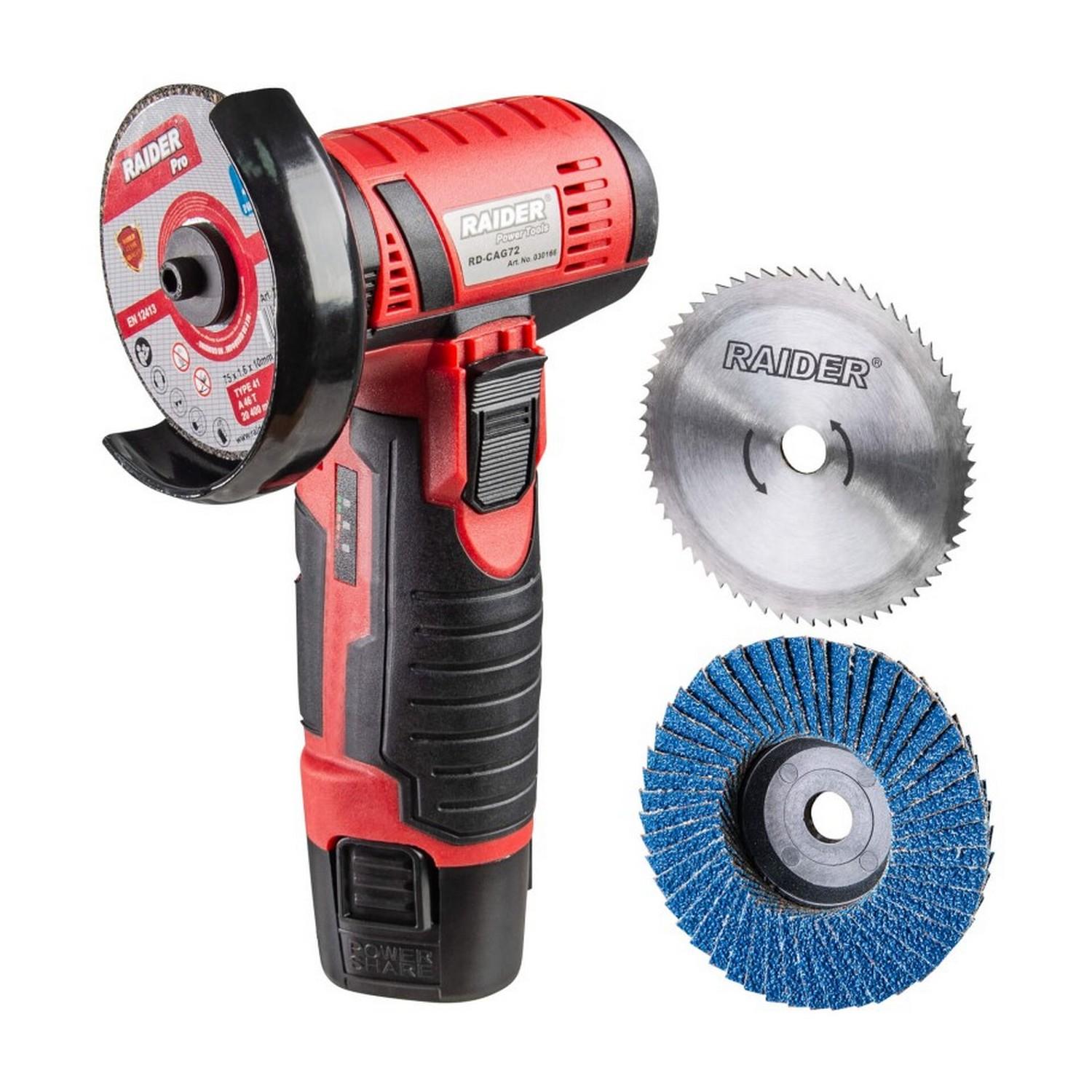 Акумулаторен ъглошлайф Raider Power Tools RD-CAG72 – 75 мм, 12 V, 2 Ah