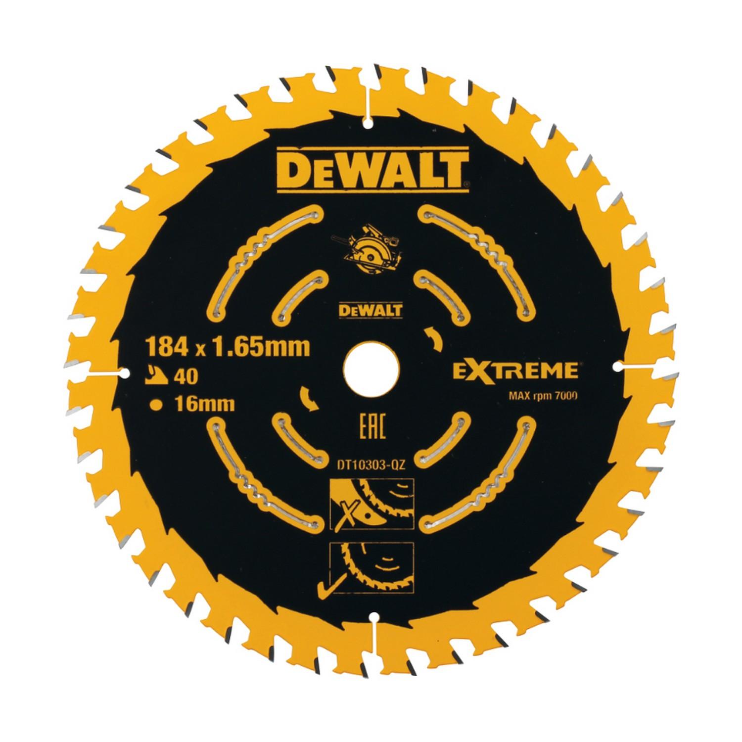 Циркулярен диск HM за рязане на дърво DeWALT DT10303 - ф 184х16х1.65 mm, z 40