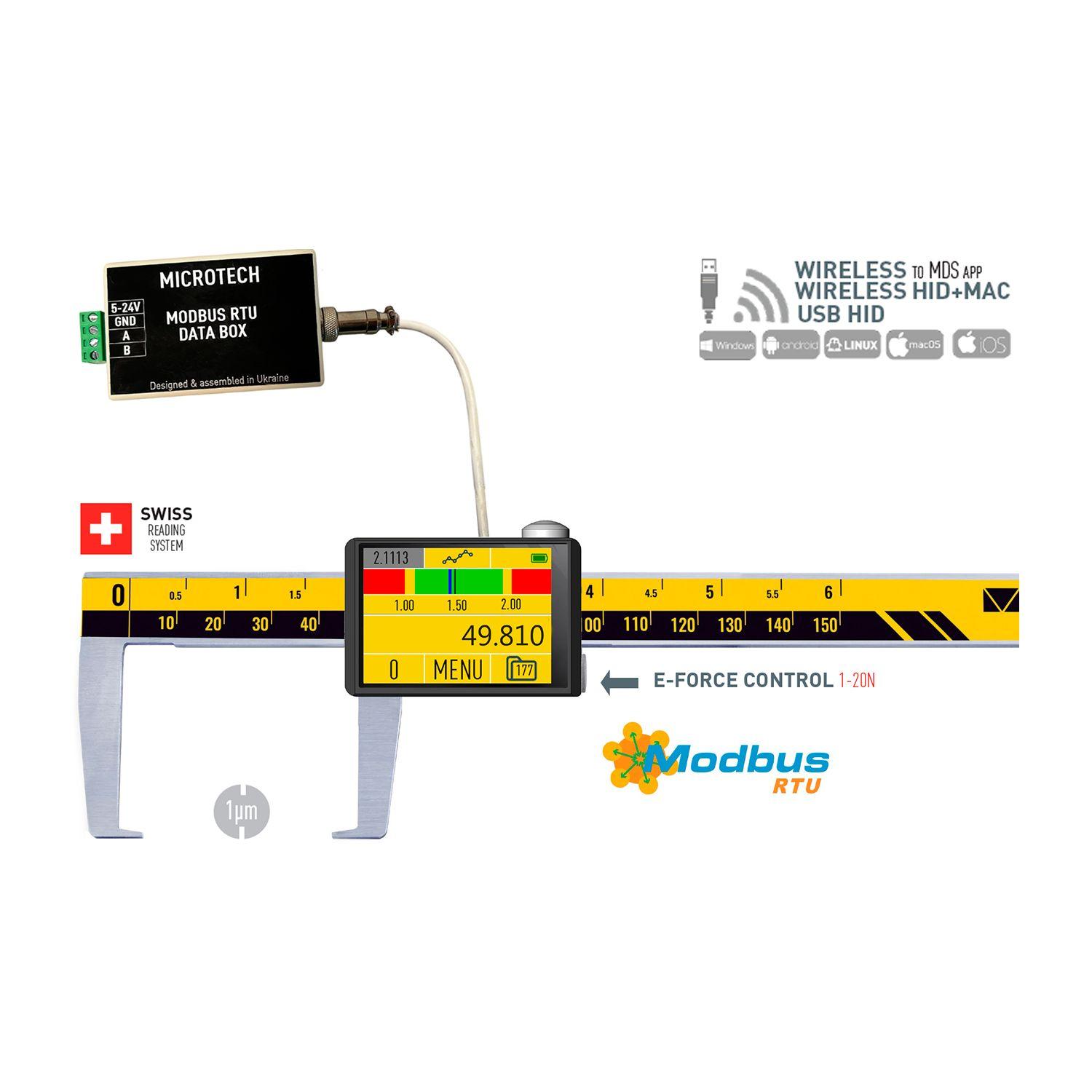 Шублер за външни канали Microtech Modbus DataMet – 200 мм, 0,001 мм