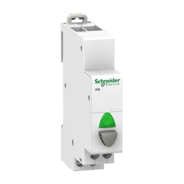 Единичен сиво+зелено бутон с индикатор Schneider Acti 9 iPB, 1NO 110-230V AC