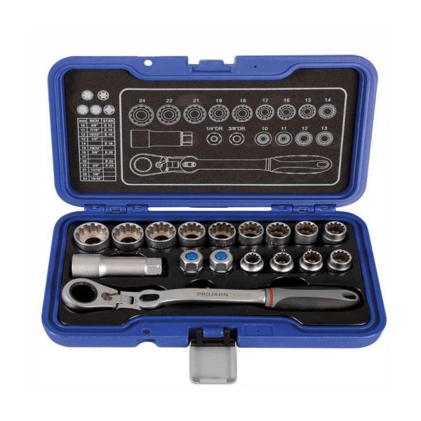 Комплект гедоре Projahn - 1/4-3/8 inch, 10-24 mm, 17 бр. 