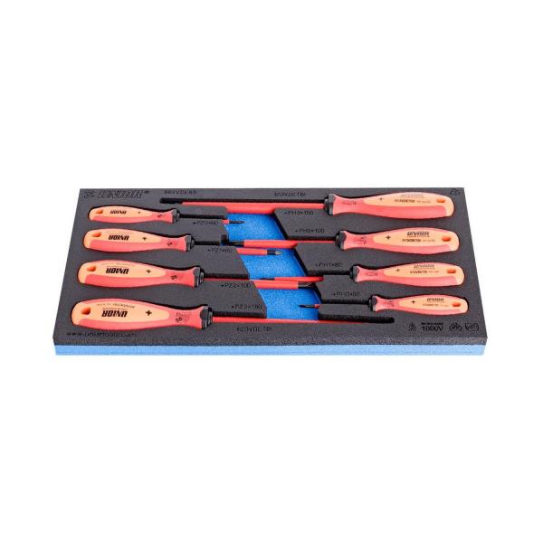 Комплект изолирани плоски отвертки в SOS подложка Unior 964 VDE 8 B, 621802 -1000 V, 8 броя