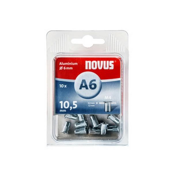 Гайка нит алуминиева Novus - ф 6 mm, М4х10.5 mm, A6, 10 бр. 