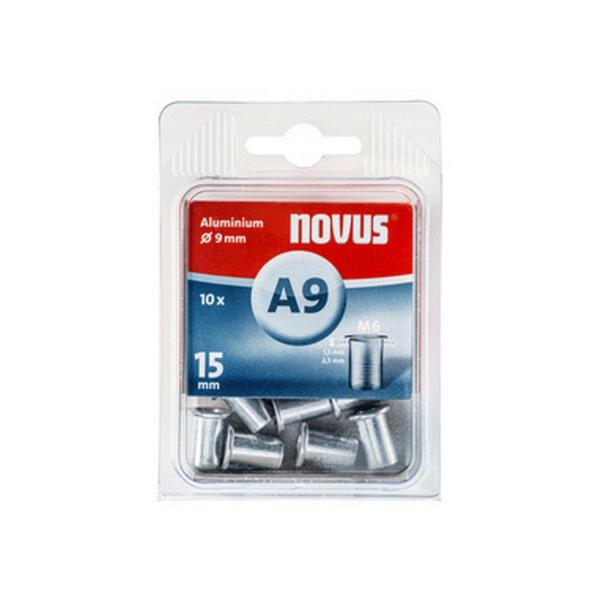 Гайка нит алуминиева Novus - ф 9 mm, М6х15 mm, A9, 10 бр. 