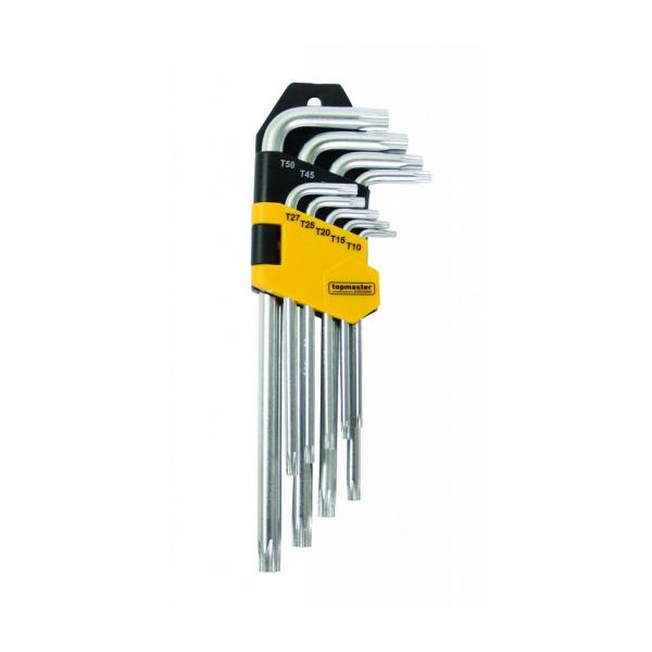 Комплект средни шестограми торкс с отвор Topmaster Pro - T10-T50, 9 бр