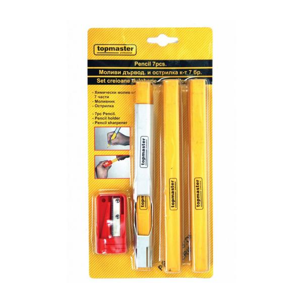 Дърводелски моливи и острилка Topmaster Pro - 7бр