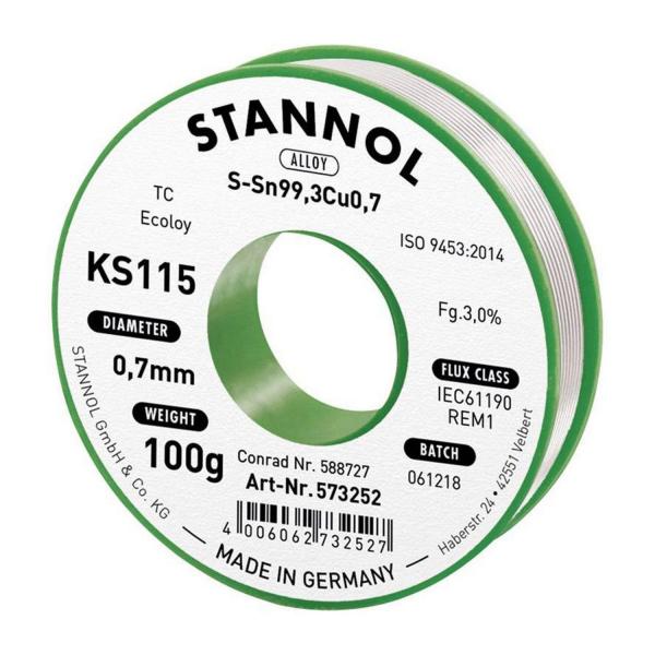Тинол на ролка Stannol KS115 - 100 g, ф 0.7 mm, S-Sn99Cu1