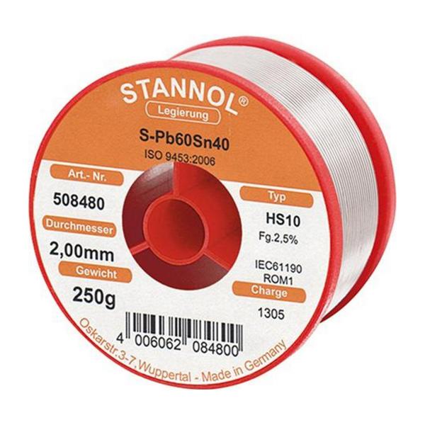 Тинол на ролка Stannol - 250 g, ф 2 mm, S-Sn40Pb60 HS10 