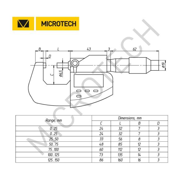 Дигитален микрометър Microtech PRECISION IP65, 110180504, 25-50 mm, 0.001 mm