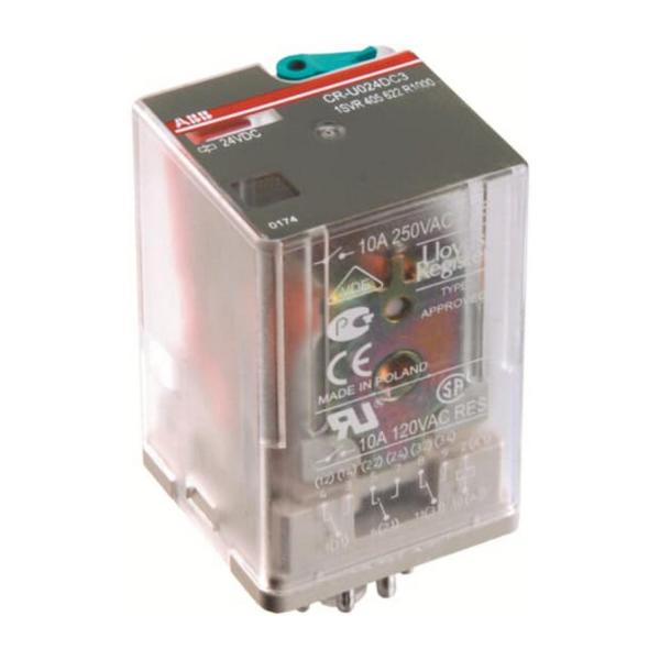 Щепселно реле ABB CR-U024DC3L, 1SVR405622R1100 - 3c/o, A1-A2=24VDC, 250V/10A, LED