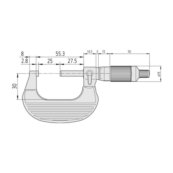 Микрометър с комбинирана тресчотка Mitutoyo 102-708 – 25–50 мм, 0.001 мм