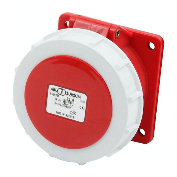 Индустриален трифазен червен евро контакт за панел ABL F51S350, CEE, 16A, 400V, 5P, IP67