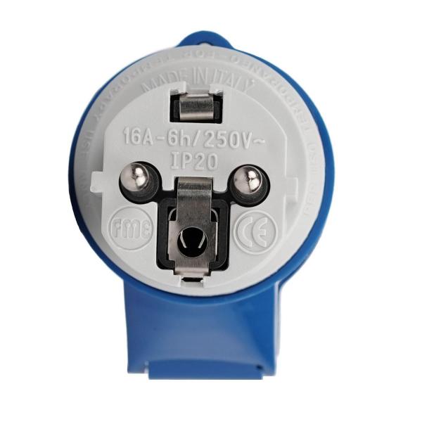 Преходен адаптер за контакт FANTON 73001 - CEE/Шуко, 2P+E, 16A, 200-250V, 6h, IP44
