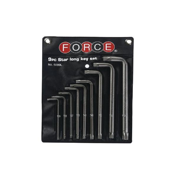 Комплект Г-образни удължени TORX ключове с отвор Force 5099LT – 9 бр., T20H–T60H