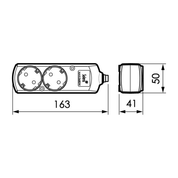 Разклонител за ток без кабел и без ключ Solera 8002 - 2 контакта, 2P+E, 16A, 250V