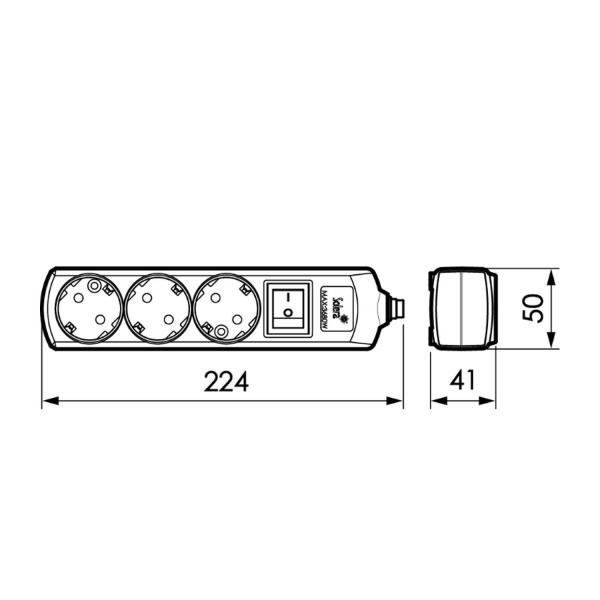 Разклонител за ток без кабел с ключ Solera 8003IL - 3 контакта, 2P+E, 16A, 250V