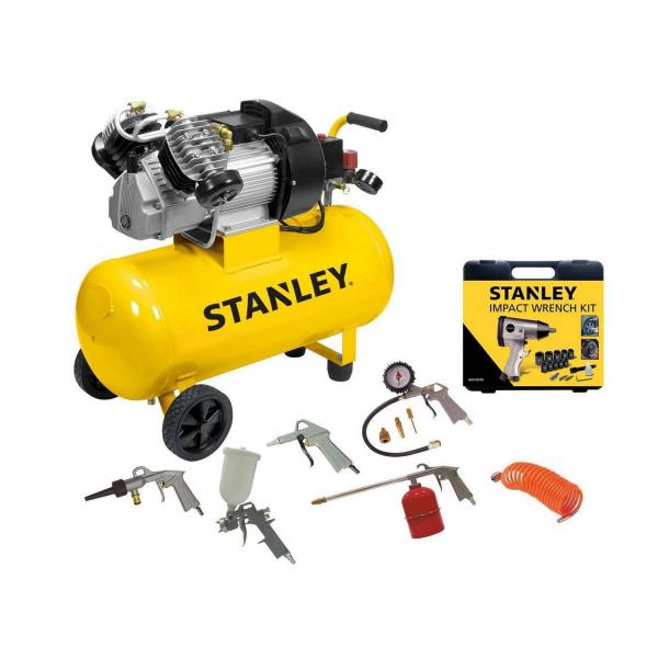 Монофазен бутален маслен компресор Stanley DV2/400/10/50KIT - 2200 W, 356 l/min, 50 l, 10 bar
