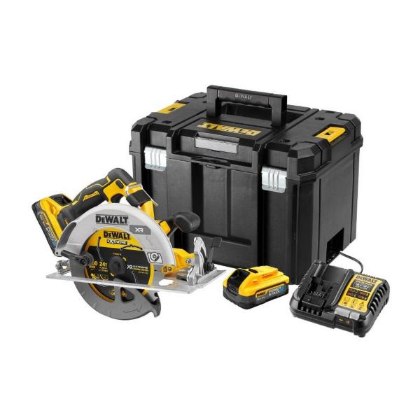 Акумулаторен ръчен циркуляр DeWALT DCS573H2T – ф190 мм, 18 V, 5500 об./мин, 2x5 Ah PowerStack