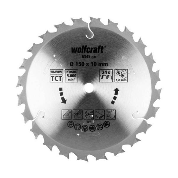 Циркулярен диск за рязане на дърво Wolfcraft 6345000 - ф150 mm, 10 mm, 1.8 mm, 24 z