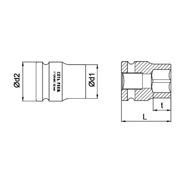 Ударна вложка 6-стенна Ceta-Form 28100 - 1 inch, 50 mm