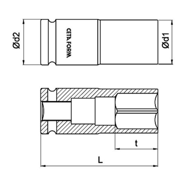 Удължена ударна вложка 6-стенна Ceta-Form 28659 - 10 mm, 1/2 inch
