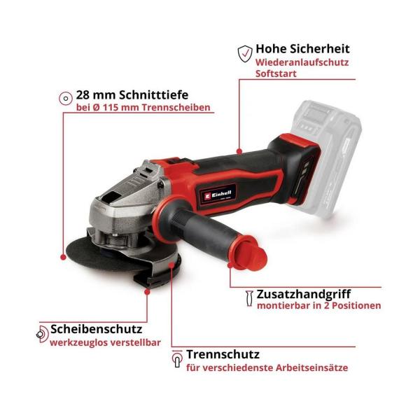 Акумулаторен ъглошлайф Einhell TE-AG 18/115-2 Li – 18 V, 115 мм