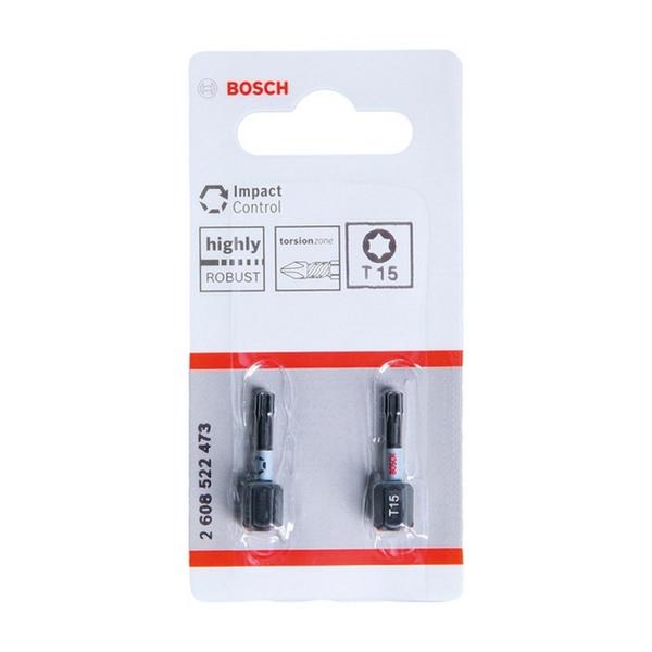 Накрайник бит Torx Bosch Impact Control, 2608522473 - TX 15, 1/4 inch, 25 mm, 2 бр.