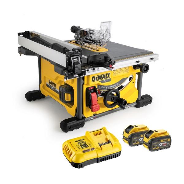 Акумулаторен настолен циркуляр DeWALT DCS7485T2 – 54 V, 6 Ah, Ø210 mm, 5800 r/min