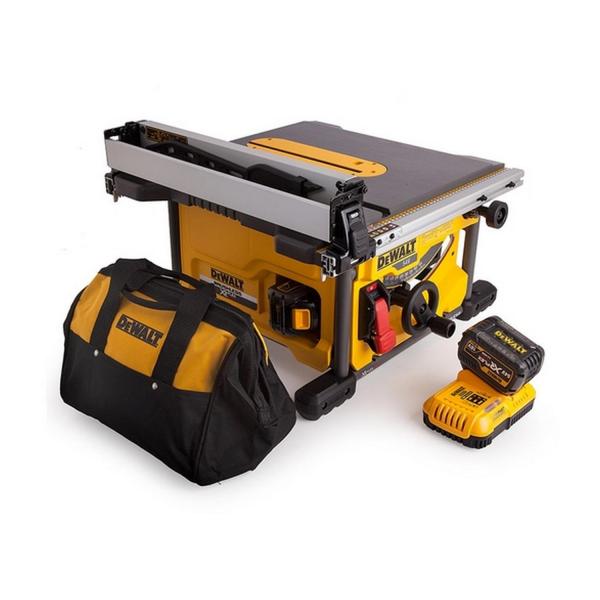 Акумулаторен настолен циркуляр DeWALT DCS7485T2 – 54 V, 6 Ah, Ø210 mm, 5800 r/min