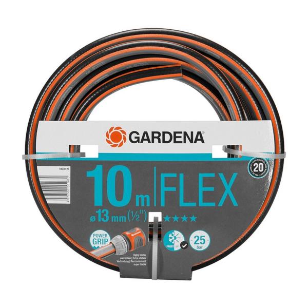Маркуч PVC 2-слоен армиран за поливане Gardena Comfort FLEX, 18030-20 - 13 mm, 25 bar, 10 m, черно/оранжево