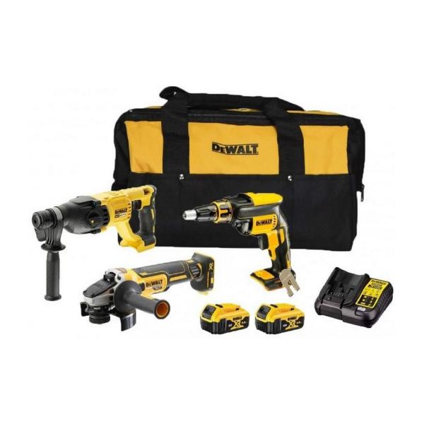 Комплект акумулаторни инструменти DeWALT DCK304P2 – DCH133, DCG405, DCF620, 18 V, 2x5 Ah