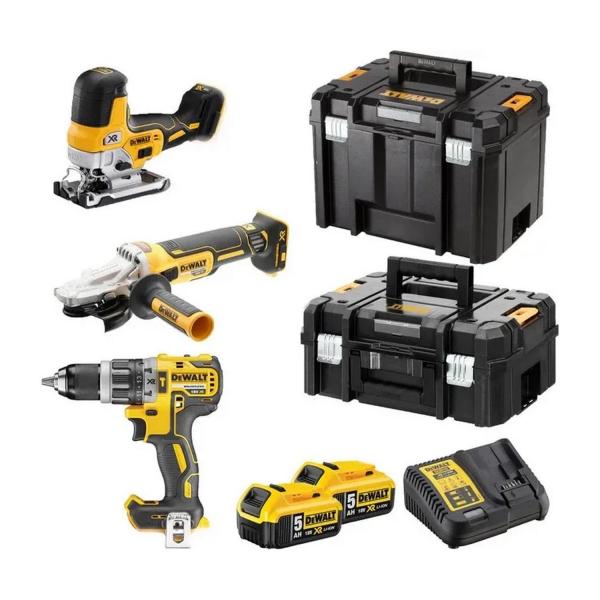 Комплект акумулаторни инструменти DeWALT DCK329P2T – DCD796, DCG405, DCS335, 18 V, 2x5 Ah