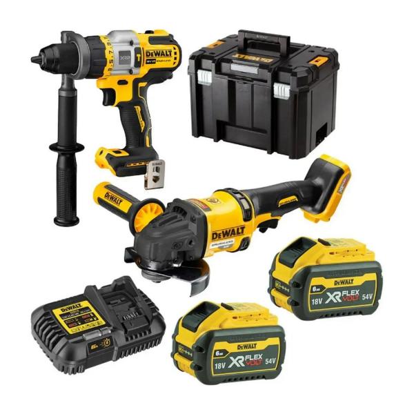 Комплект акумулаторни машини DeWALT DCK2016T2T – DCD999, DCG418, 18V, 2x6 Ah