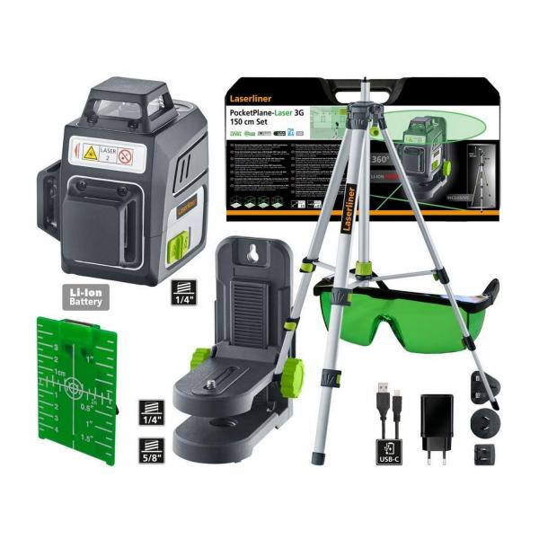 Линеен лазерен нивелир със статив Laserliner PocketPlane-Laser 3G Set, 036.703A - до 30 m, 150 cm