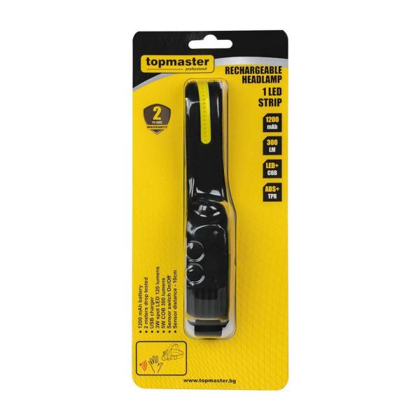 Акумулаторен челник с 1 LED лента и с USB-C зареждане Top Master Pro, 232511- 4 V, 300 lum