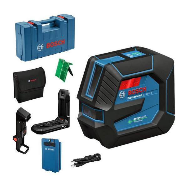 Линеен лазерен нивелир с 2 лъча и USB кабел Bosch GLL 20-22 G, 0601065602 - 3.7 V, 1x3 Ah, 20 m, 0.3 mm/m