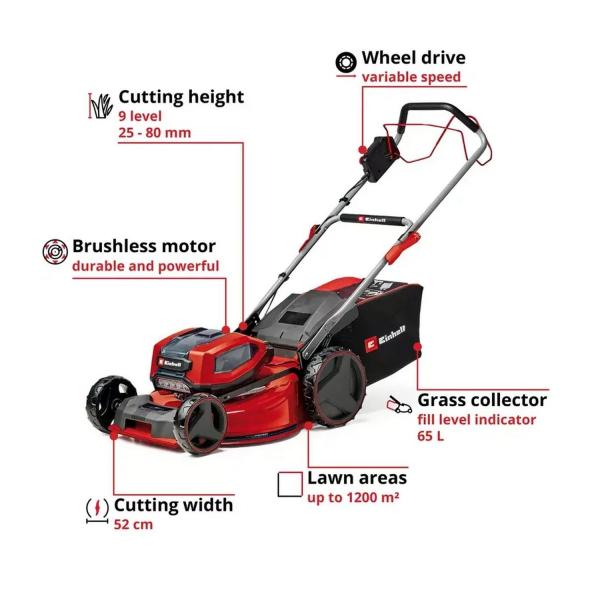 Акумулаторна косачка Einhell GP-CM 36/52 S Li BL – 52 см, 2×18 V