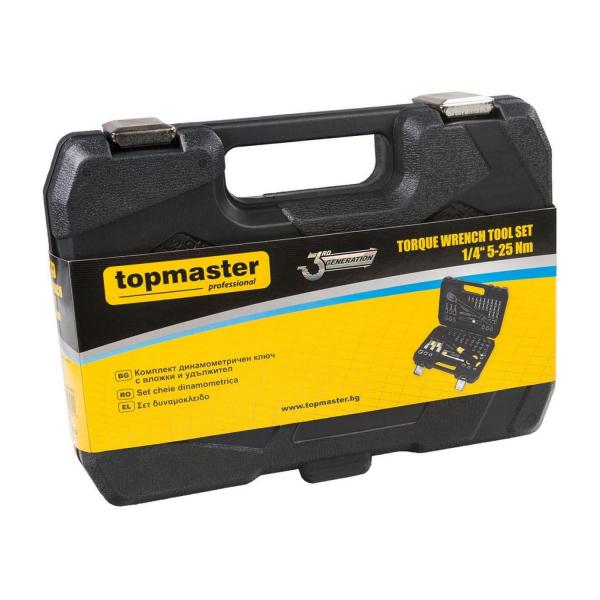 Динамометричен ключ с вложки и удължител Top Master Pro 331011 - 1/4, 5-25 Nm