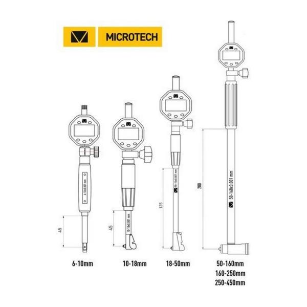 Дигитален вътромер с карбидни контактни точки Microtech Micron Digital, USB, IP65, 132900844, 400-1000 mm, 0.001 mm, 2000 mm, ±12 μm
