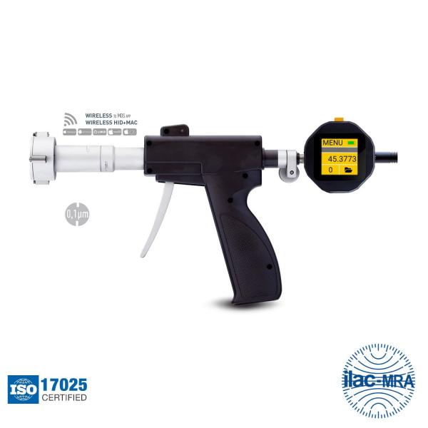 Дигитален уред тип триточков микрометър за бързи измервания на отвори на пистолетната ръкохватка на големи дълбочини Microtech Computerized, Wireless+USB, 133507513, 62-75 mm, 0.0001 mm, ±5 μm, 3000 mm