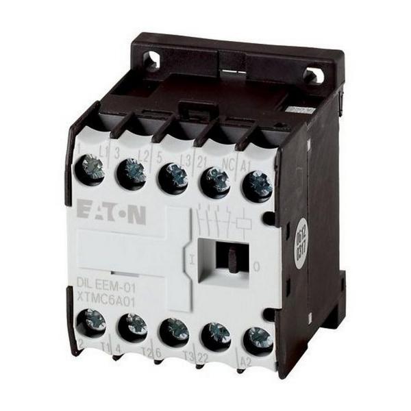 Контактор EATON DILEEM-01(220V50/60HZ), 051616 - 220 V 50/60 Hz, 3 полюса, 380 V 400 V, 3 kW, 1 NC, Винтови клеми, AC работа