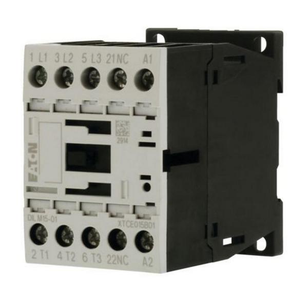 Контактор EATON DILM15-01(24VDC), 290108 - 3 полюса, 380 V 400 V 7,5 kW, 1 NC, 24 V DC, DC работа, Винтови клеми