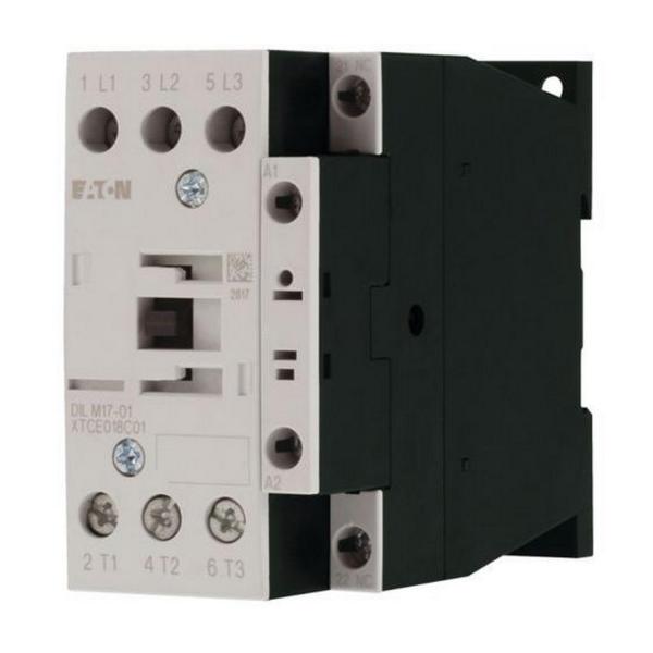 Контактор EATON DILM17-01(RDC24), 277050 - 3 полюса, 380 V 400 V 7,5 kW, 1 NC, RDC 24: 24 - 27 V DC, DC работа, Винтови клеми