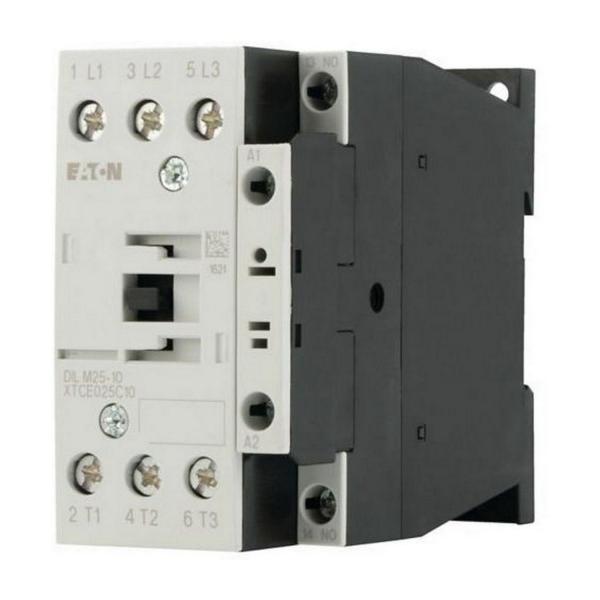 Контактор EATON DILM25-10(RDC24), 277146 - 3 полюса, 380 V 400 V 11 kW, 1 N/O, RDC 24: 24 - 27 V DC, DC работа, Винтови клеми