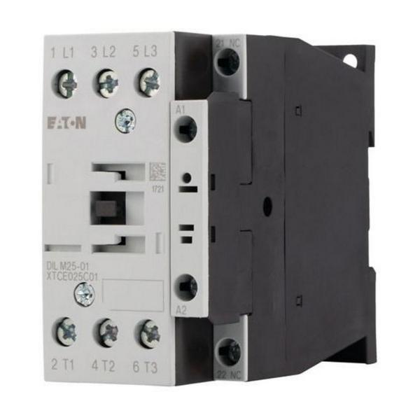 Контактор EATON DILM25-01(RDC24), 277178 - 3 полюса, 380 V 400 V 11 kW, 1 NC, RDC 24: 24 - 27 V DC, DC работа, Винтови клеми