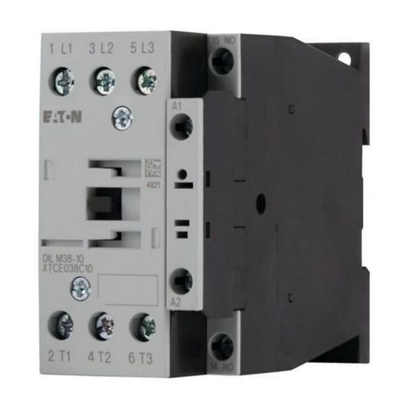 Контактор EATON DILM38-10(RDC24), 112442 - 3 полюса, 380 V 400 V 18,5 kW, 1 N/O, RDC 24: 24 - 27 V DC, DC работа, Винтови клеми