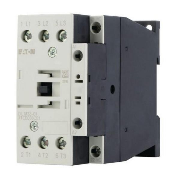 Контактор EATON DILM38-01(RDC24), 112470 - 3 полюса, 380 V 400 V 18,5 kW, 1 NC, RDC 24: 24 - 27 V DC, DC работа, Винтови клеми