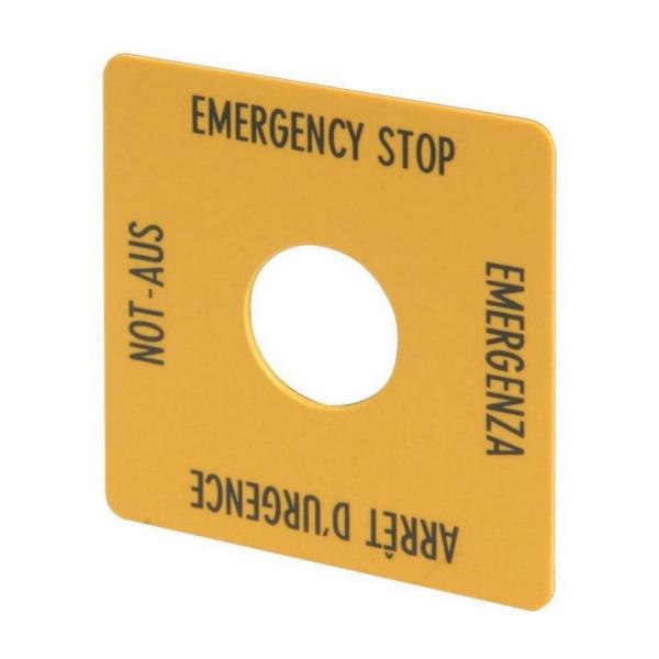 Стикер за авариен жълт бутон на 4 езика EATON M22-XYK1, 216484 - ВxШ=50x50 мм, DE, EN, FR, IT
