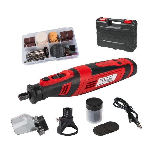Акумулаторен прав шлайф с 127 аксесоара Raider Power Tools RD-CMG16, 044116 - 3.2 mm, 8 V, 5000-30000 rpm