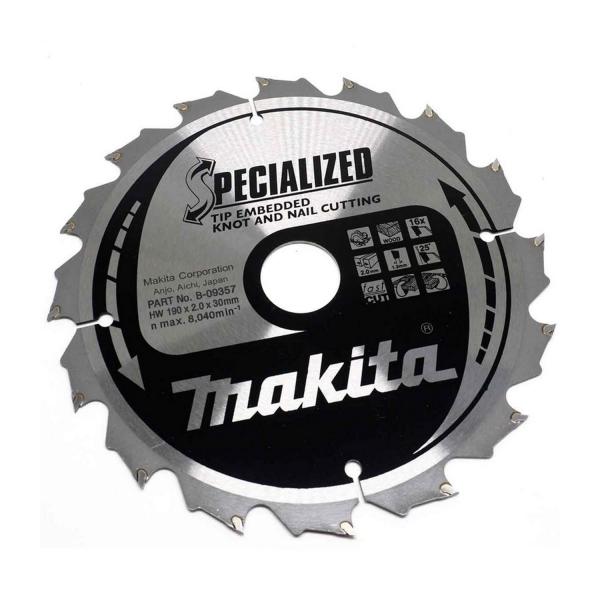 Циркулярен диск за рязане на дърво напречно и надлъжно с HM пластини Makita Specialized B-33059 - 190 mm, 30 mm, 1.25 mm, 16 z